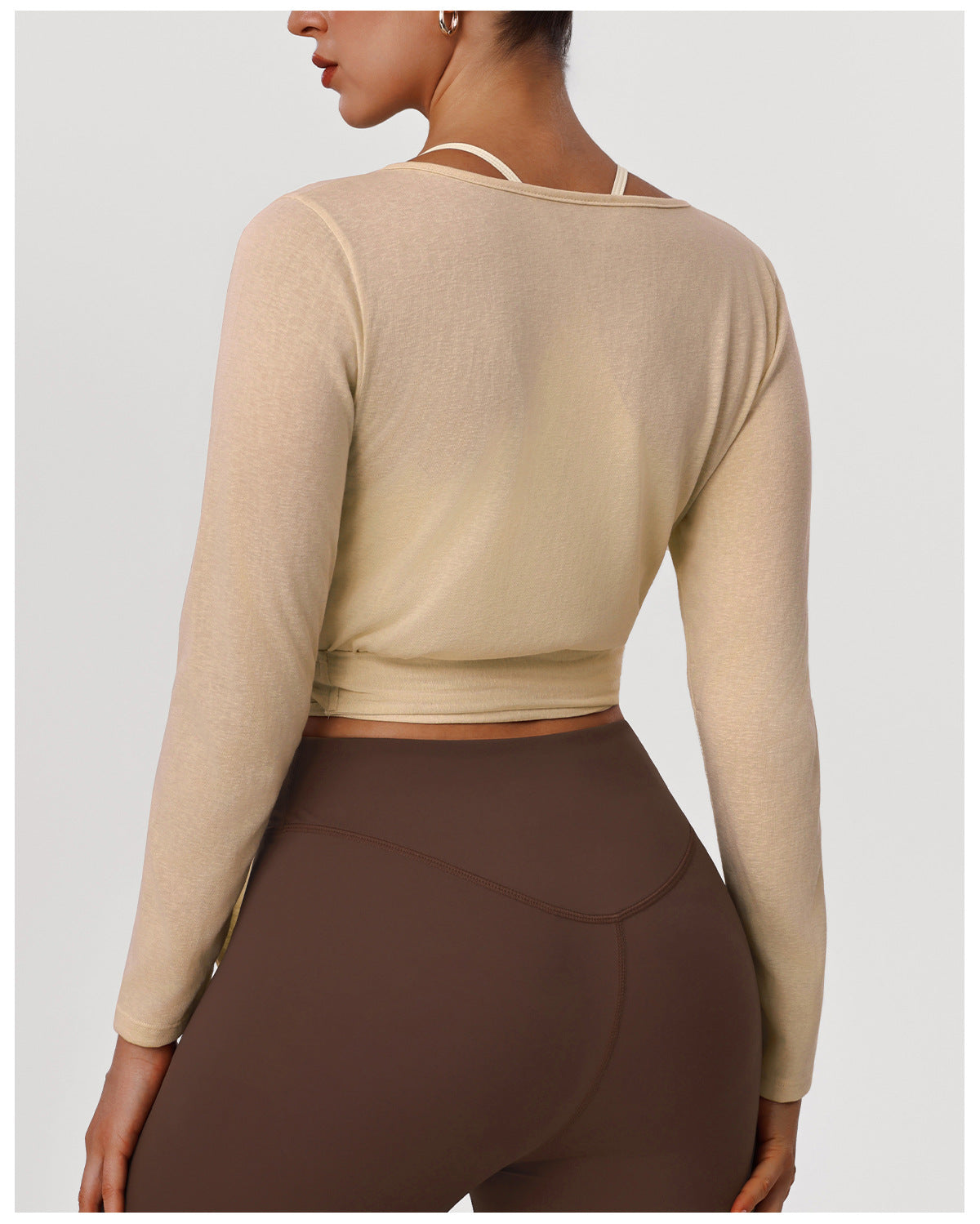 Spring Summer Long Sleeve Smock Top Yoga Clothes Slim Fit Two Piece Sets Sling with Chest Pad Dance Training Clothes Outfit