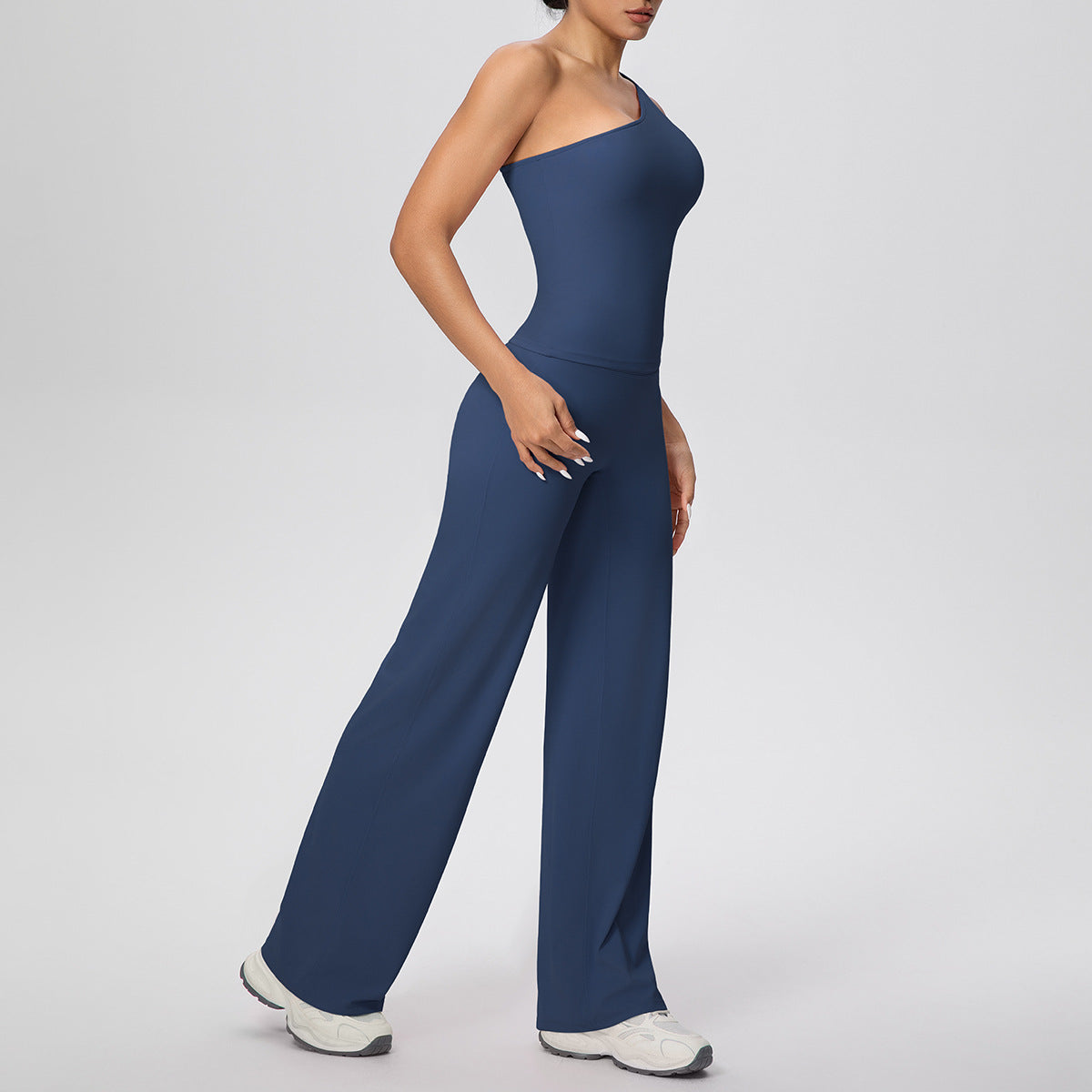 Cloud Sense Oblique Shoulder Waist Yoga Vest Yoga Pants Running Baggy Straight Trousers Fitness Yoga Wear Two Piece Sets
