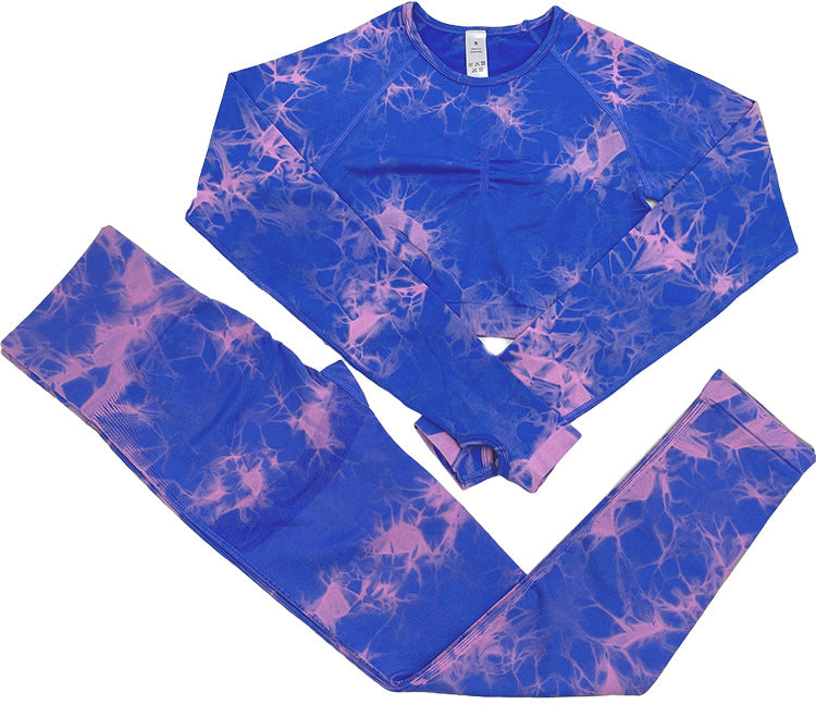 Tie Dye Sports Suit Women High Waist Hip Lift Tight Sports Pants Outdoor Fitness Breathable Yoga Clothes