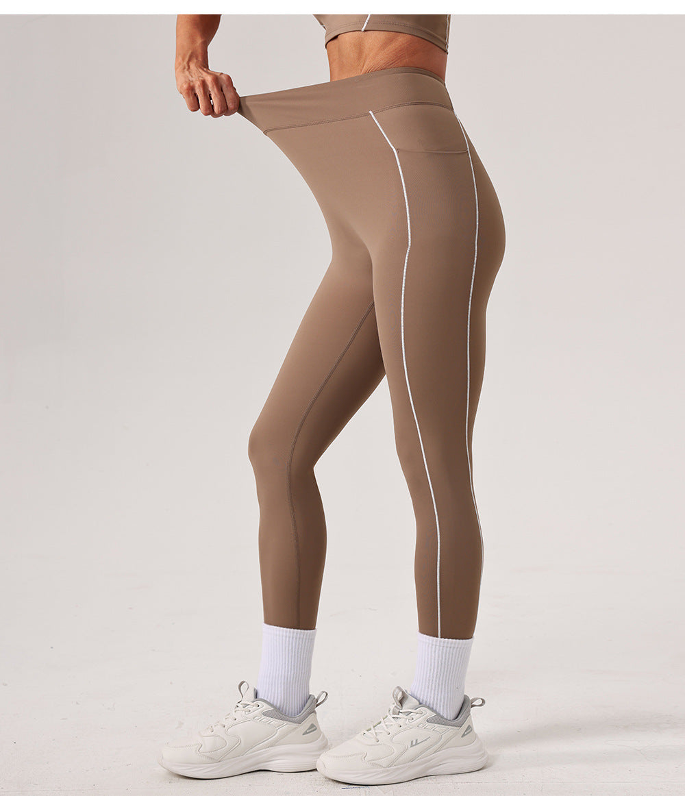 Arrival Contrast Color High Waist Nude Feel Pocket Yoga Pants Women Running Fitness Pants Outer Wear Tight Sports Pants