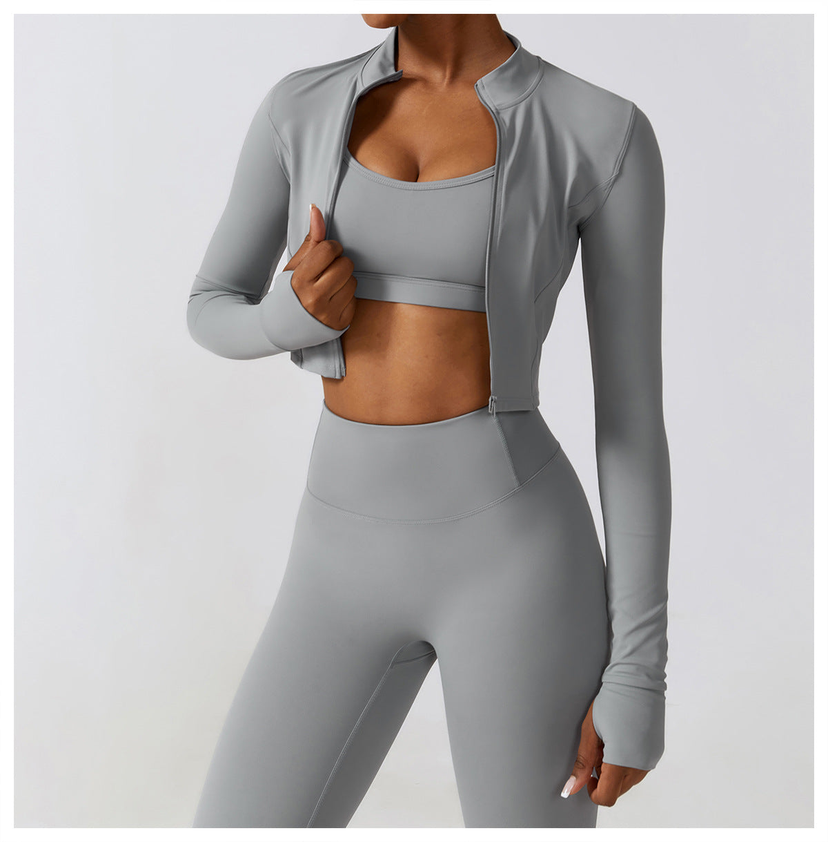 Zipper Outdoor Running Sports Yoga Jacket Slimming Workout Long Sleeve Coat Girls Quick Drying Yoga Clothes