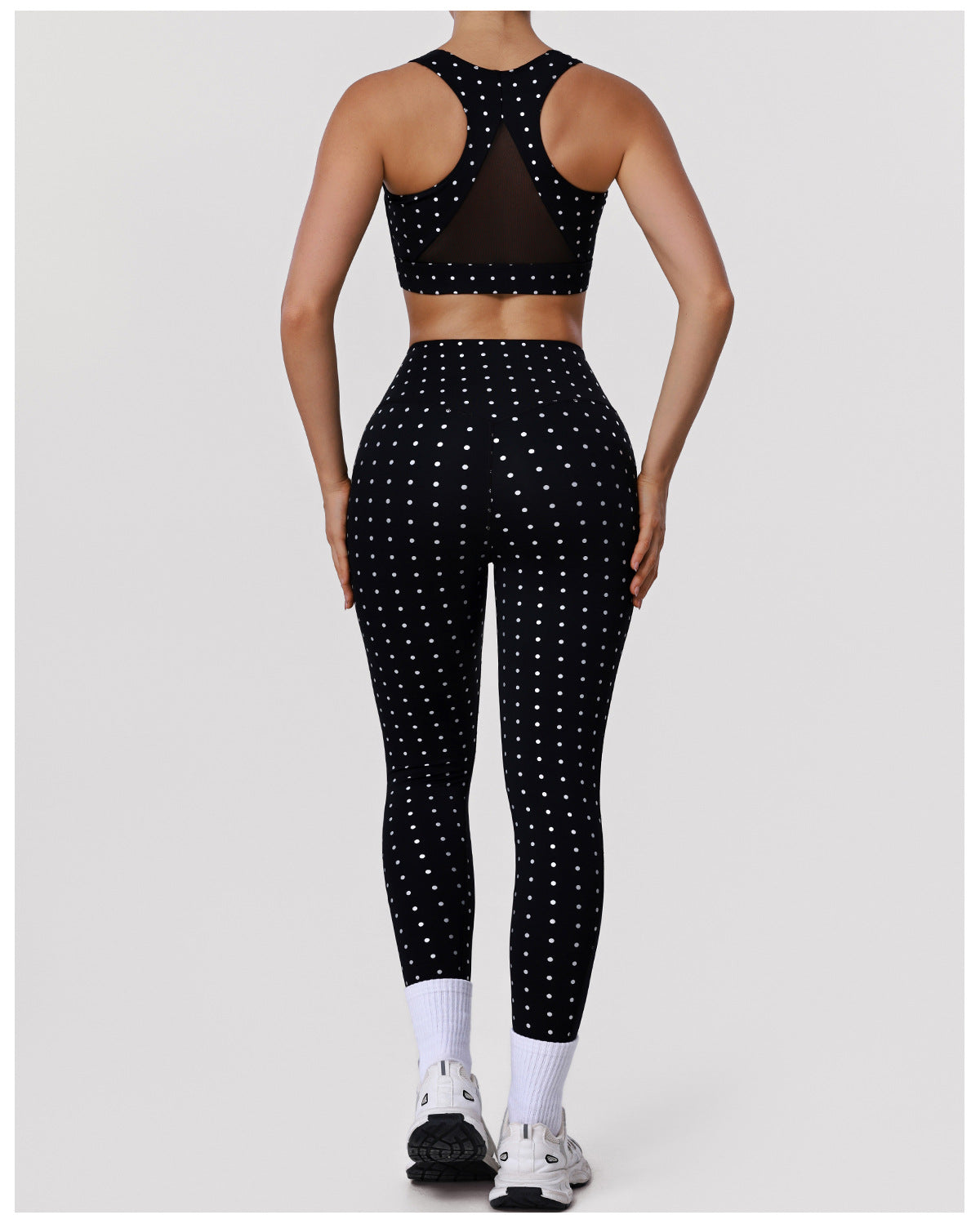 Polka Dot Sports Set Running Beauty Back Underwear Bra Yoga Clothes High Waist Hip Raise Pants Fitness Two Piece Sets