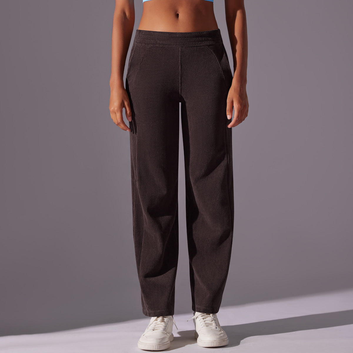 Internet Celebrity Loose Casual Corduroy Sports Pants Side Pocket Striped Drape Breathable Running Fitness Pants Women