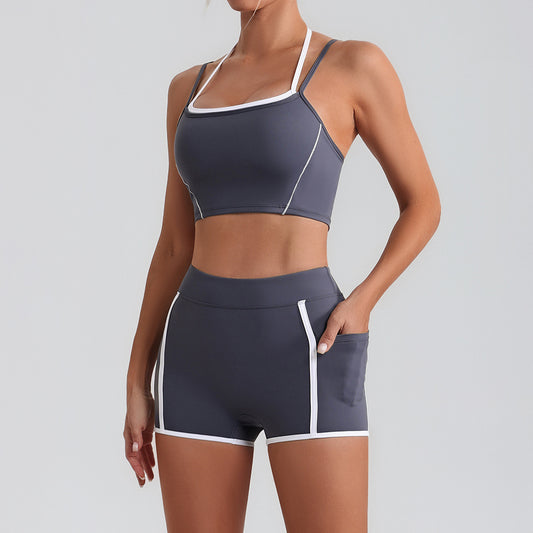 High Top Sports Set Women Contrast Color Backless Tight Nude Feel Yoga Running Fitness Yoga Wear