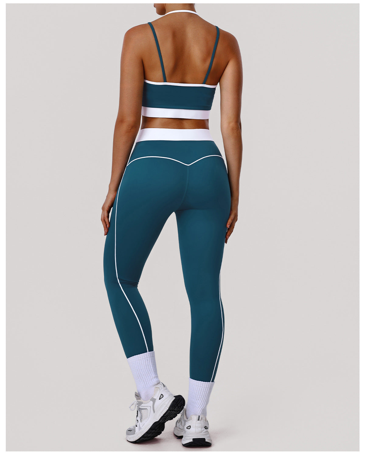 Color Matching Yoga Clothes Thin Strap Backless Shaping Bra Hip Raise Skinny Cropped Pants Exercise Workout Two Piece Sets