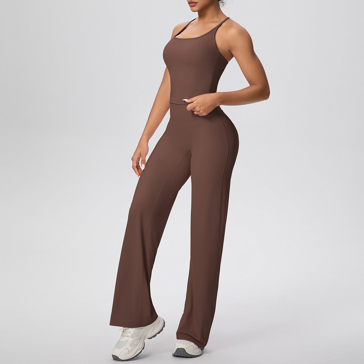 Micro Brushed Solid Color H Shaped Beauty Back Sports Vest Yoga Pants Baggy Straight Trousers Fitness Yoga Wear Suit