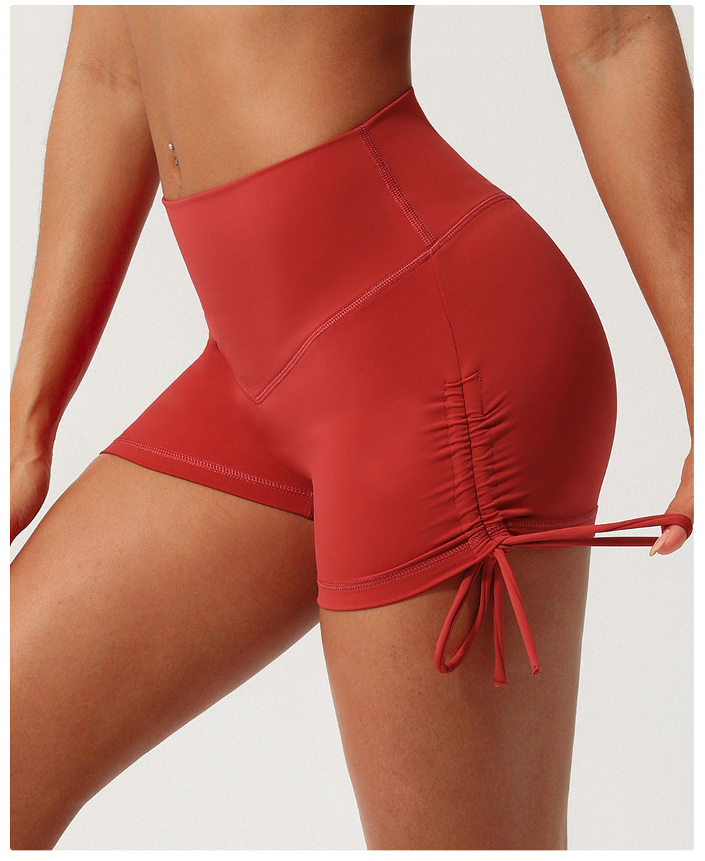Pleated Drawstring Yoga Shorts Quick Drying V Shaped Hip Lifting Sport Shorts Running Training Workout Pants