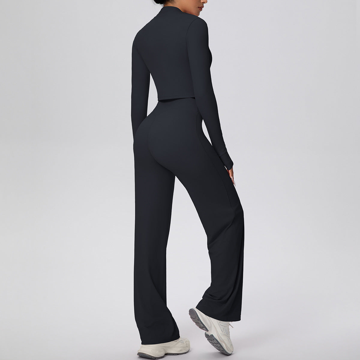 Micro Brushed Solid Color Zipper Jacket Sports Long Sleeve Running Baggy Straight Trousers Fitness Yoga Wear Suit Women