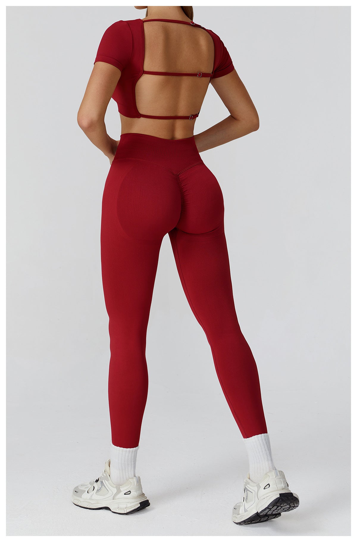 Autumn Winter Seamless Yoga Clothes for Women Hollow Out Cutout-out Beauty Back Slim Fit Yoga Short Sleeve Outdoor Running Top