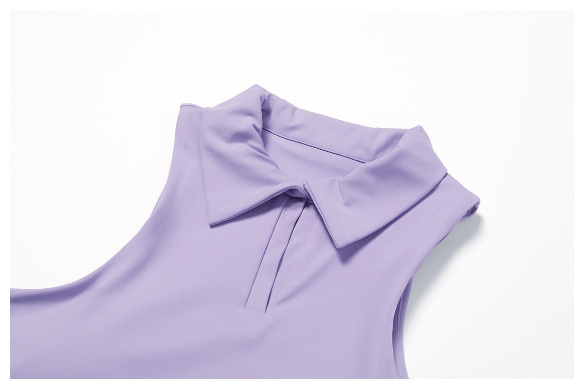 Sollinarry Nude Feel Tight Sports Vest Women Running Tennis Workout Clothes Top Polo Collared Sweatshirt Women