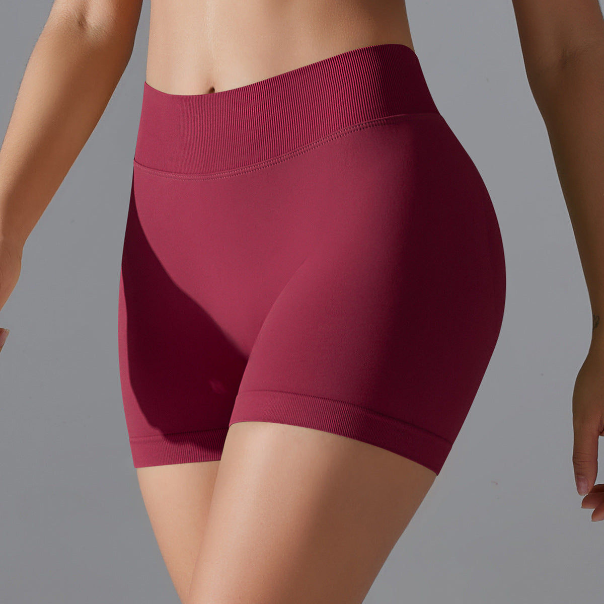 High Waist Knit Hip Raise Fitness Pants Back V Waist Women Running Skinny Yoga Pants Stretch Belly Compression Sports Shorts
