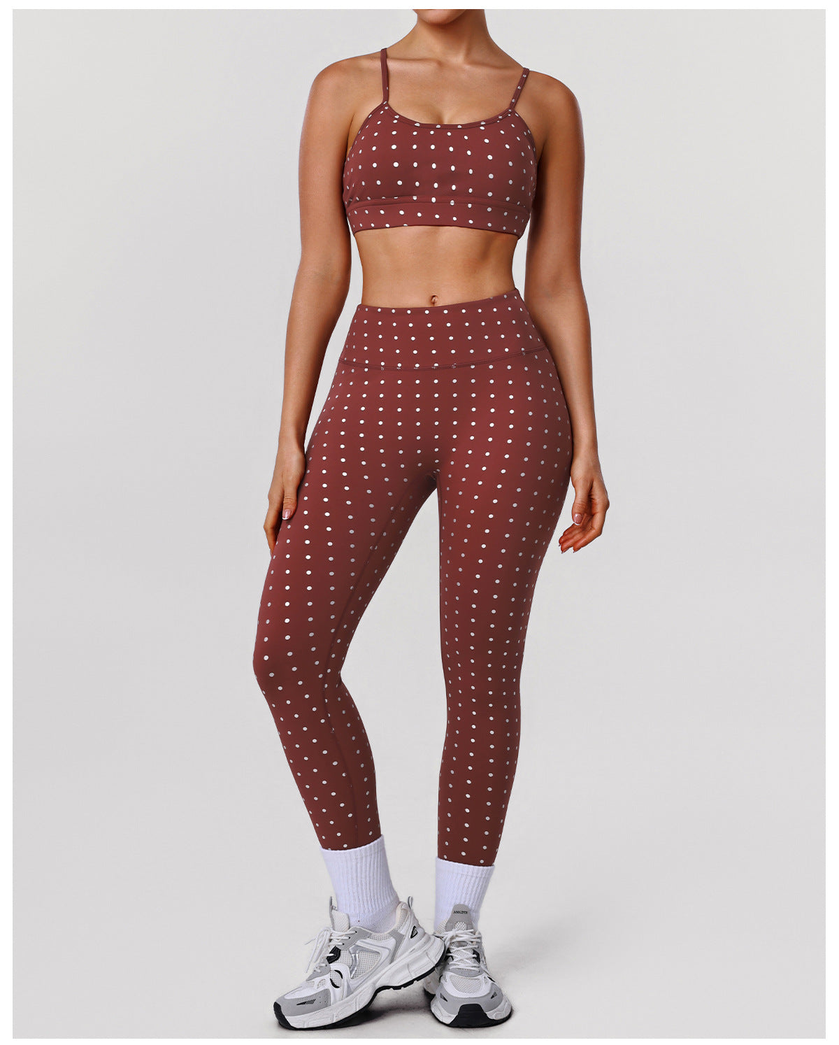 Silver Polka Dot Yoga High Elastic Tights Push up Sports Bra Fitness Two Piece Sets