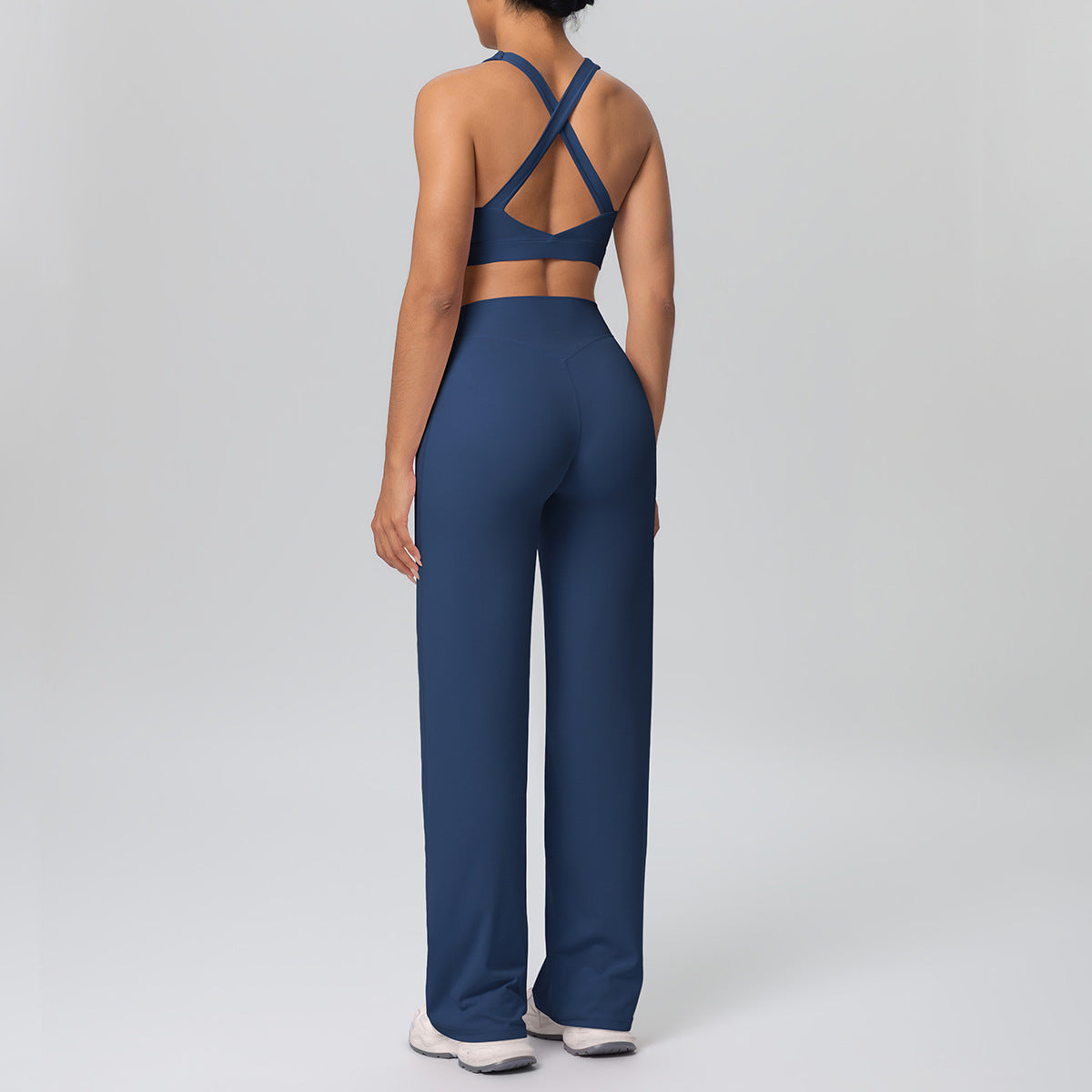 Solid Color Vest Shockproof Push up Cross Strap Bra Nude Feel Straight Leg Pants Yoga Pants Workout Exercise Outfit