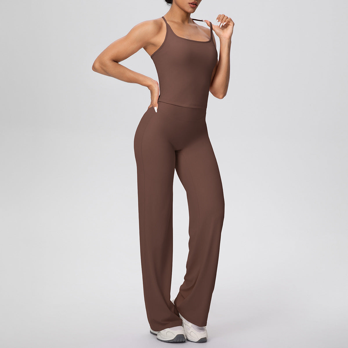 Micro Brushed Solid Color H Shaped Beauty Back Sports Vest Yoga Pants Baggy Straight Trousers Fitness Yoga Wear Suit
