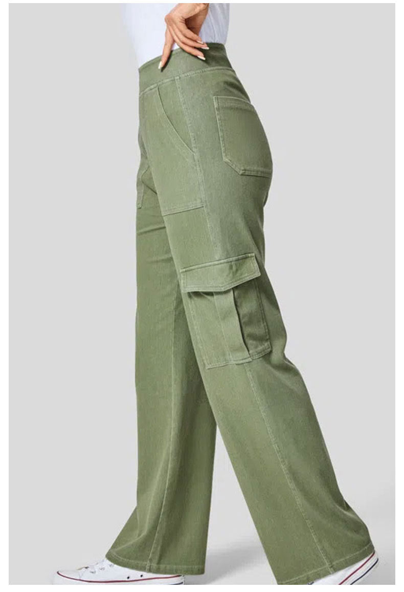 Color Denim Fitness Pants Women Multi Pocket Sports Casual Working Pants