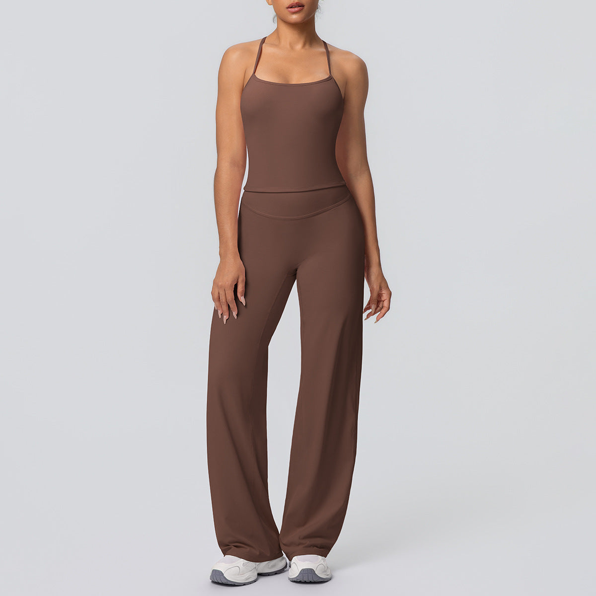 Women Nude Feel Solid Color Sports Sling Vest Abdominal Shaping High Waist Straight Leg Pants Yoga Clothes Leggings Yoga Set