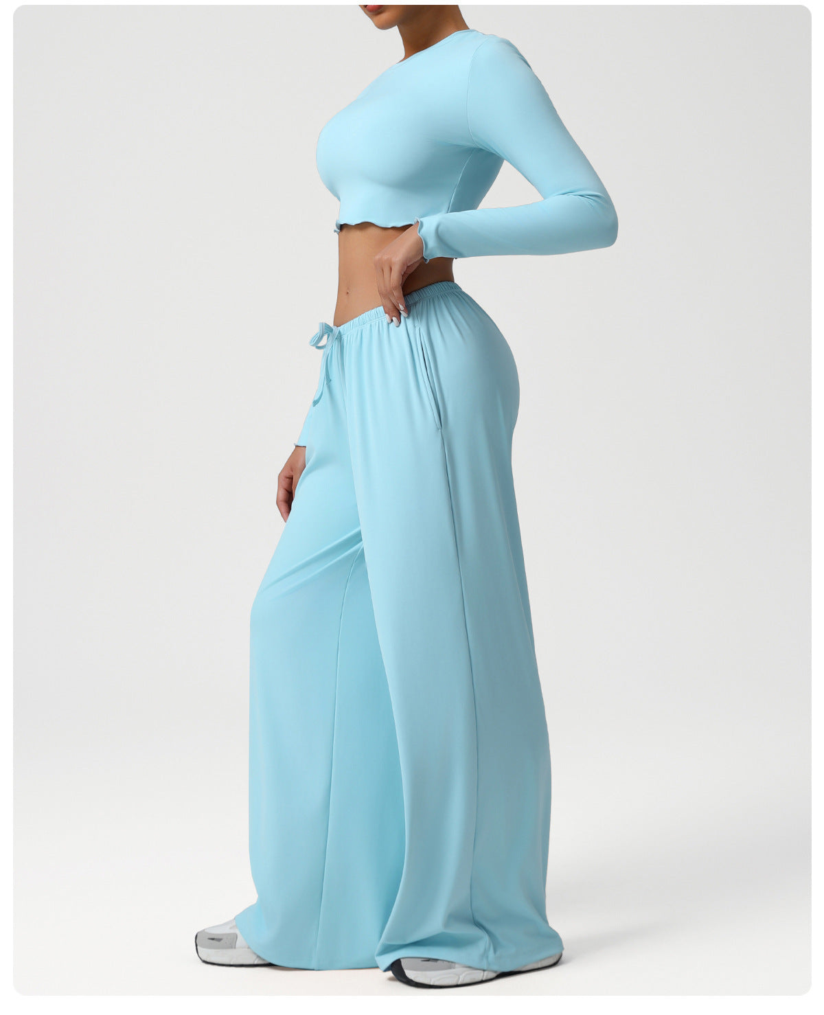 Dance Sports Loose Drooping Wide Leg Pants Yoga Clothes Slim Long Sleeve Top Fitness Two Piece Sets
