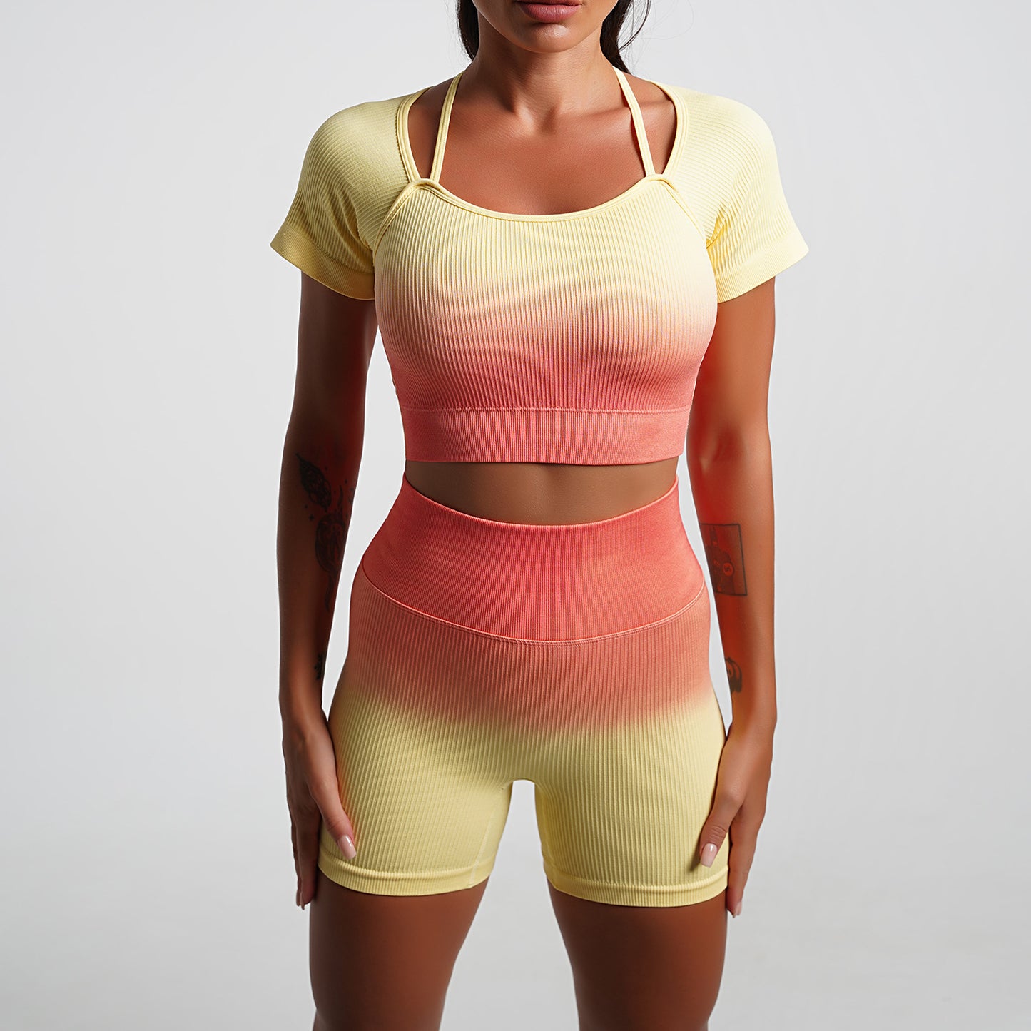 Orange Short-Sleeved Shorts Two-Piece Set