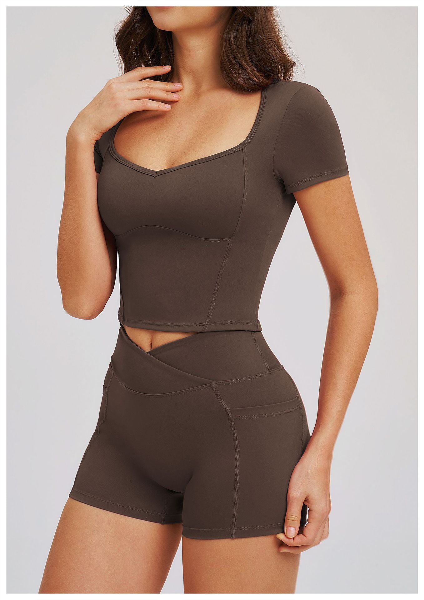 Nude Feel Yoga Short Sleeve Big Neckline Skinny Exercise Top Outdoor Running Fitness Short Sleeve Women