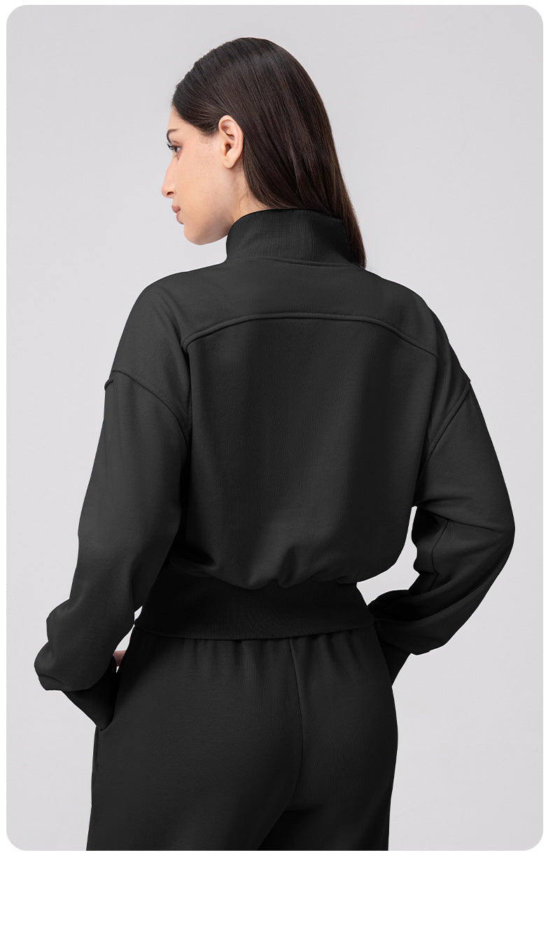 Autumn Winter Exercise Coat Women Loose Collared Yoga Jacket Casual Running Fitness Top Zipper Cardigan