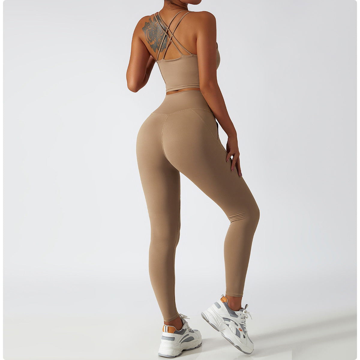 Sollinarry Sustainable Recycled Nude Feel Yoga Suit Summer Breathable Training Sports Suit Women High Waist Hip Lift Running Fitness Clothes