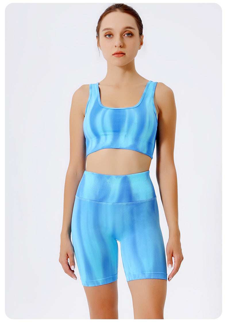 Gradient Aurora Yoga Bra Strap Chest Pad Push Up Breathable Quick Drying Seamless Running Fitness Sports Vest
