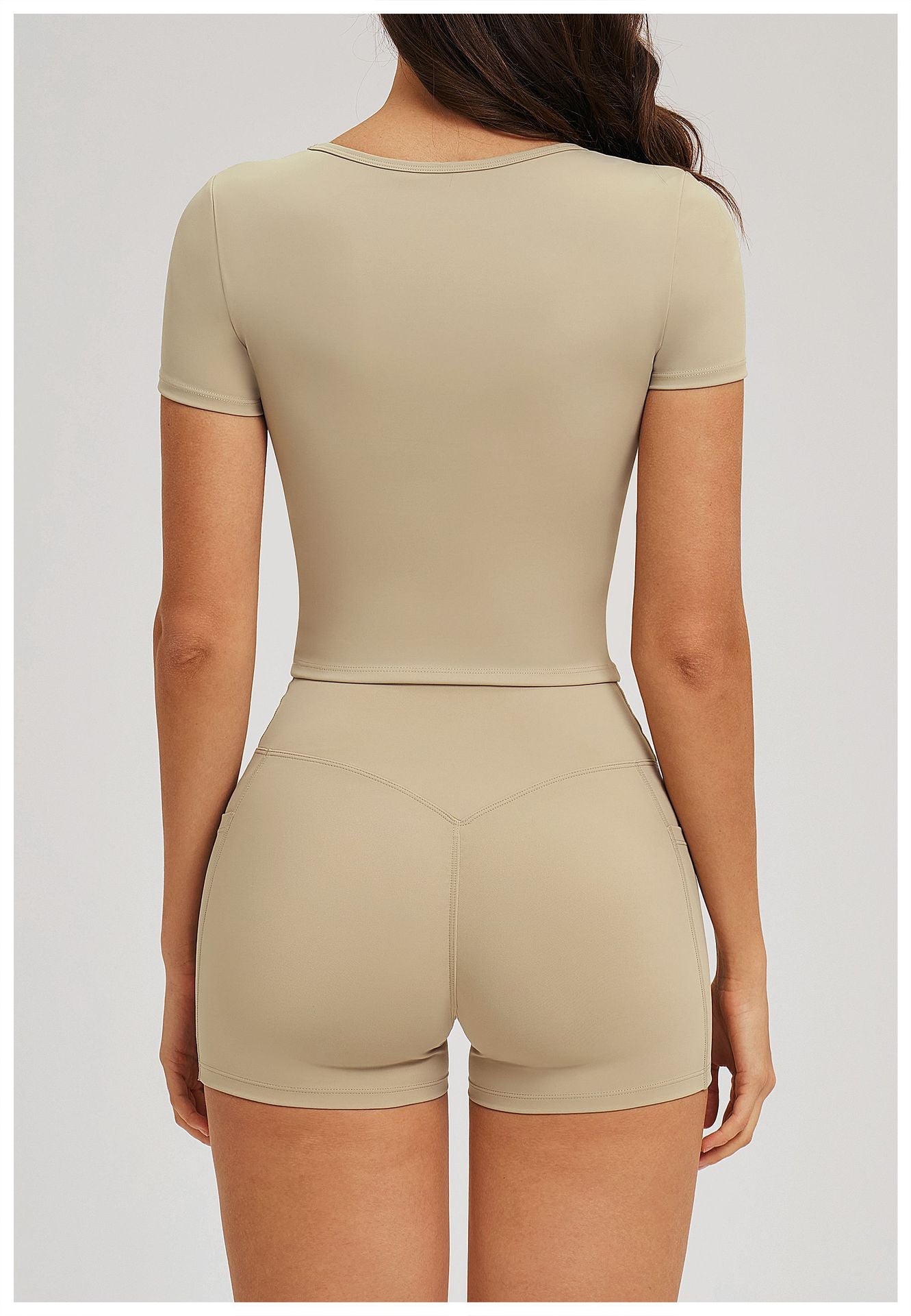 Nude Feel Yoga Short Sleeve Big Neckline Skinny Exercise Top Outdoor Running Fitness Short Sleeve Women