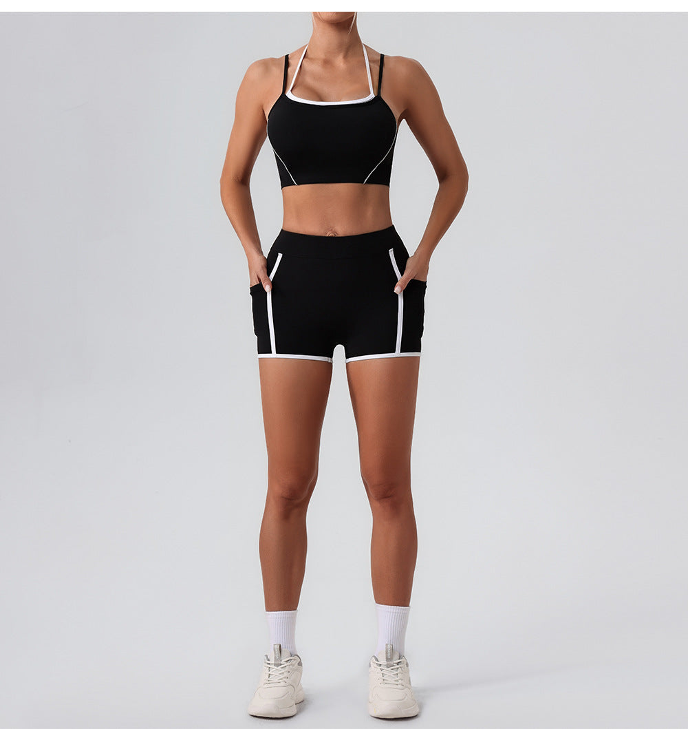 Women Yoga Shorts Pocket Nude Feel High Waist Tight Sports Pants Running Fitness Outer Shorts
