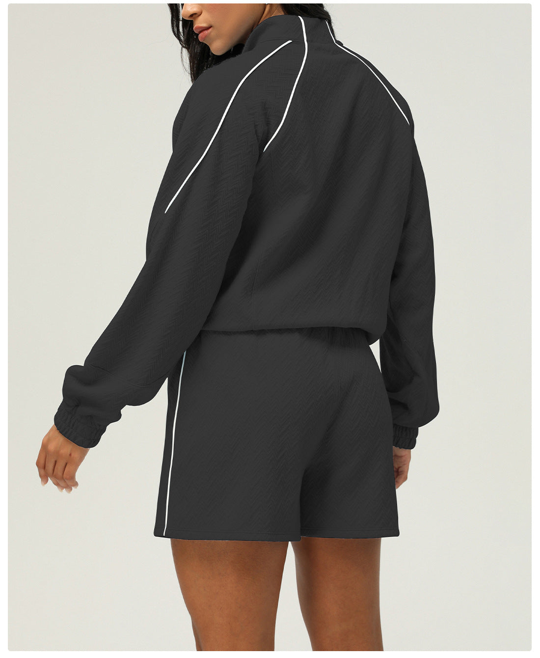 Texture Sports Long Sleeve Coat Shorts Casual Women Yoga Wear Two Piece Sets