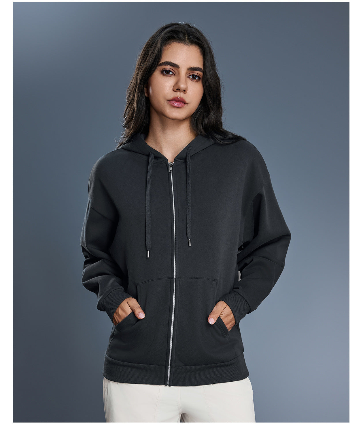 Autumn Winter Hooded Sweatshirt Women Windproof Warm Loose Slimming Casual Zipper Cardigan Outerwear