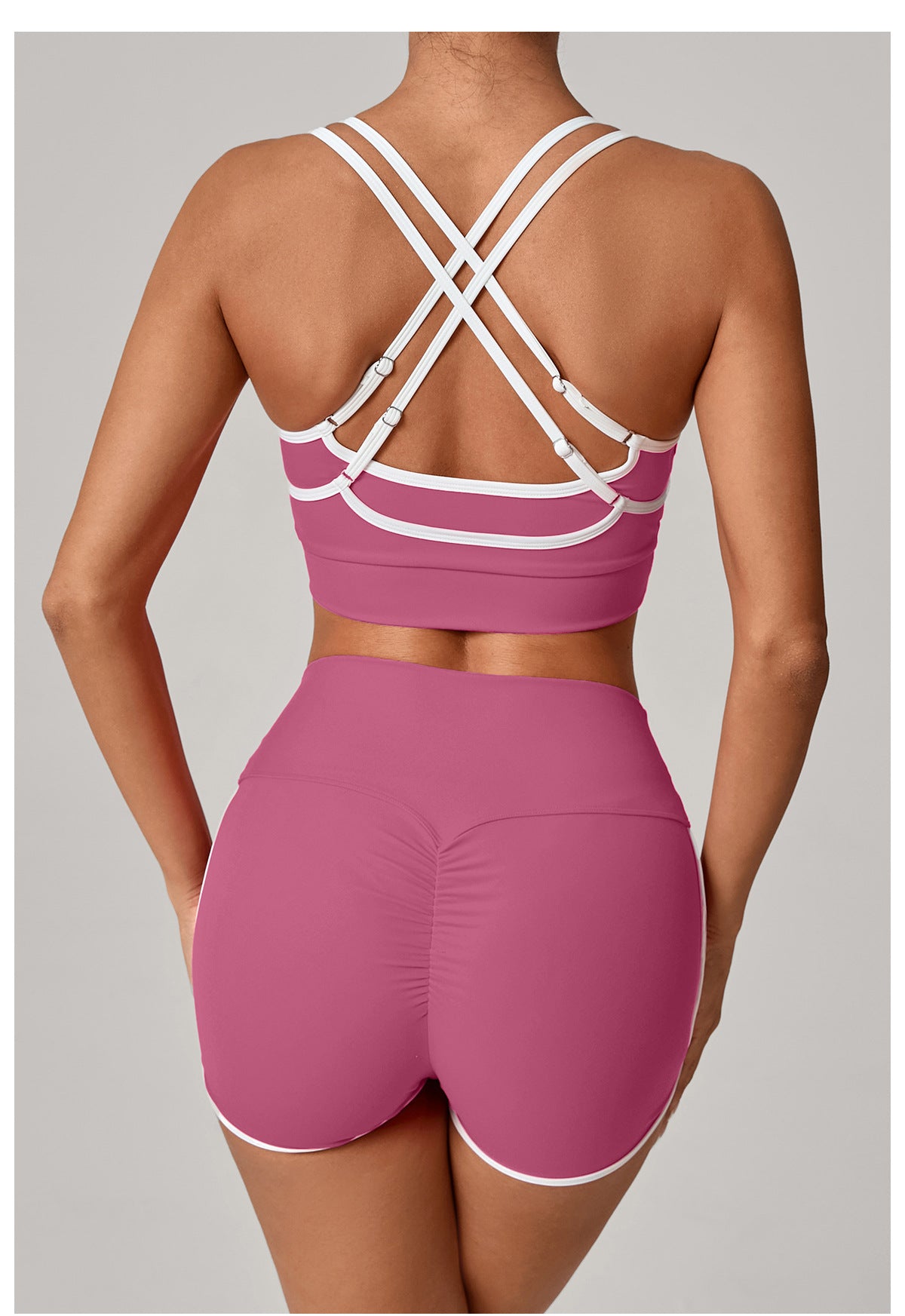 Contrast Color Bra Bum Lift Shorts Two Piece Set Color Matching Skinny Running Fitness Yoga Set