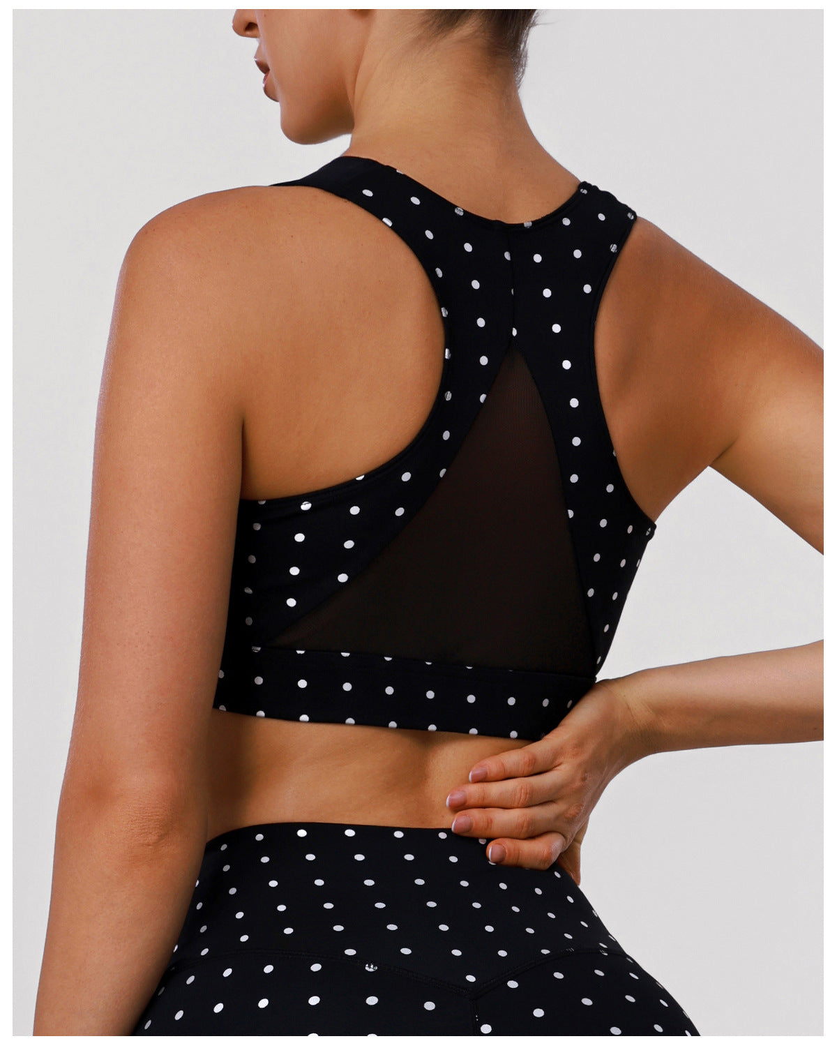 Polka Dot Yoga Bra Stitching Mesh Vest with Pad Beauty Back Push up Shockproof Sports Workout Underwear