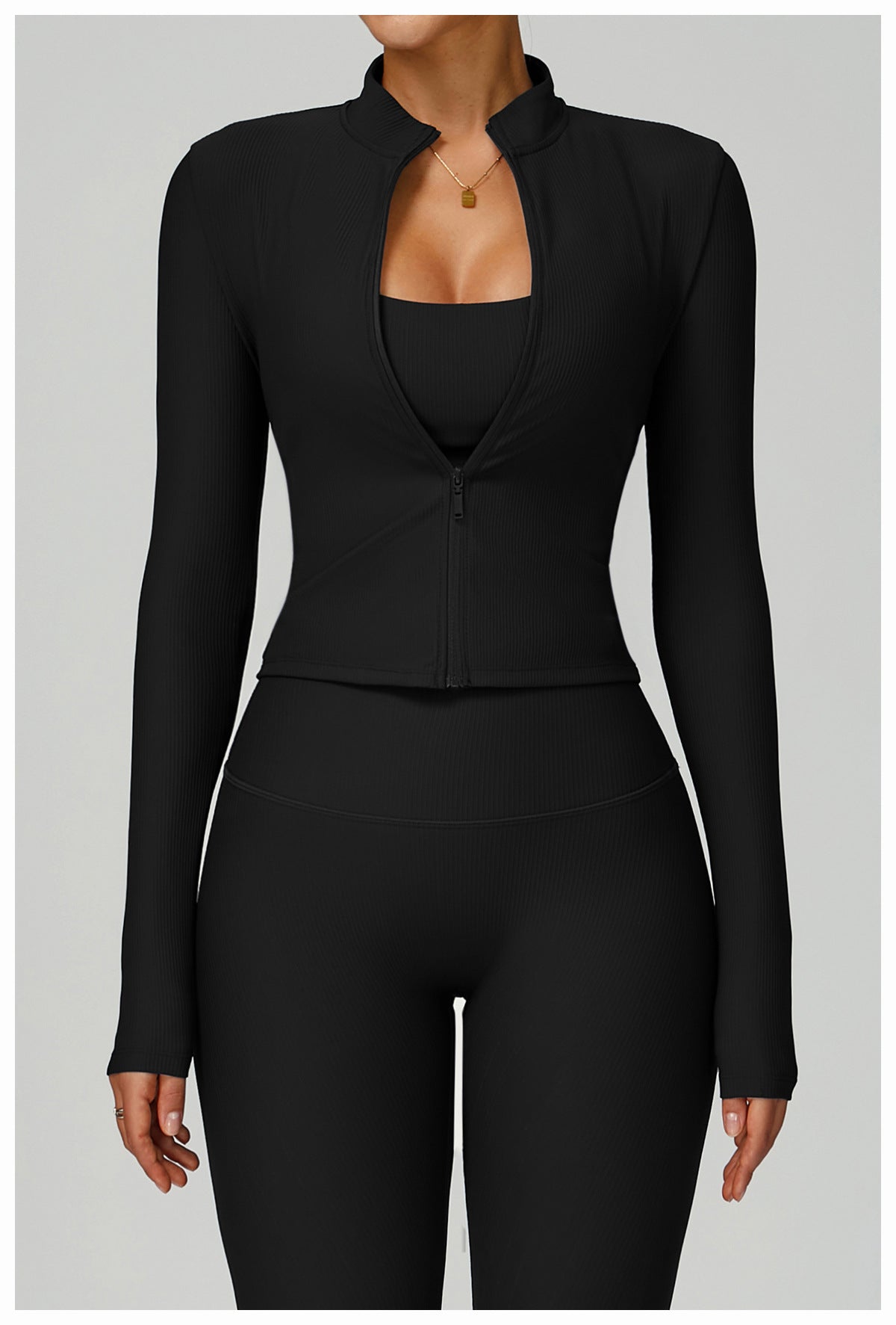 Sollinarry Thread Stand up Collar Slim Fit Yoga Jacket Slimming Outdoor Windproof Top Running Sports Fitness Jacket