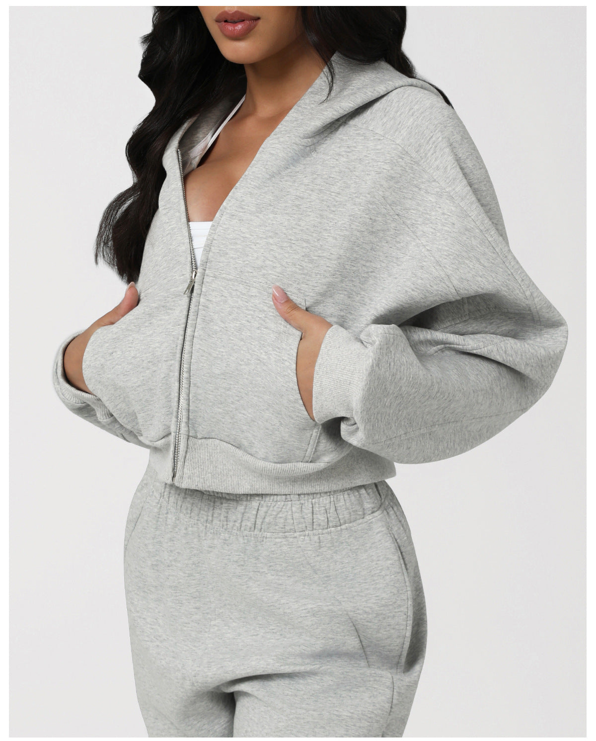 Autumn Winter Loose Slimming Track Sweatpants Women Thickened Hooded Zipper Sweatshirt Coat Casual Two Piece Set