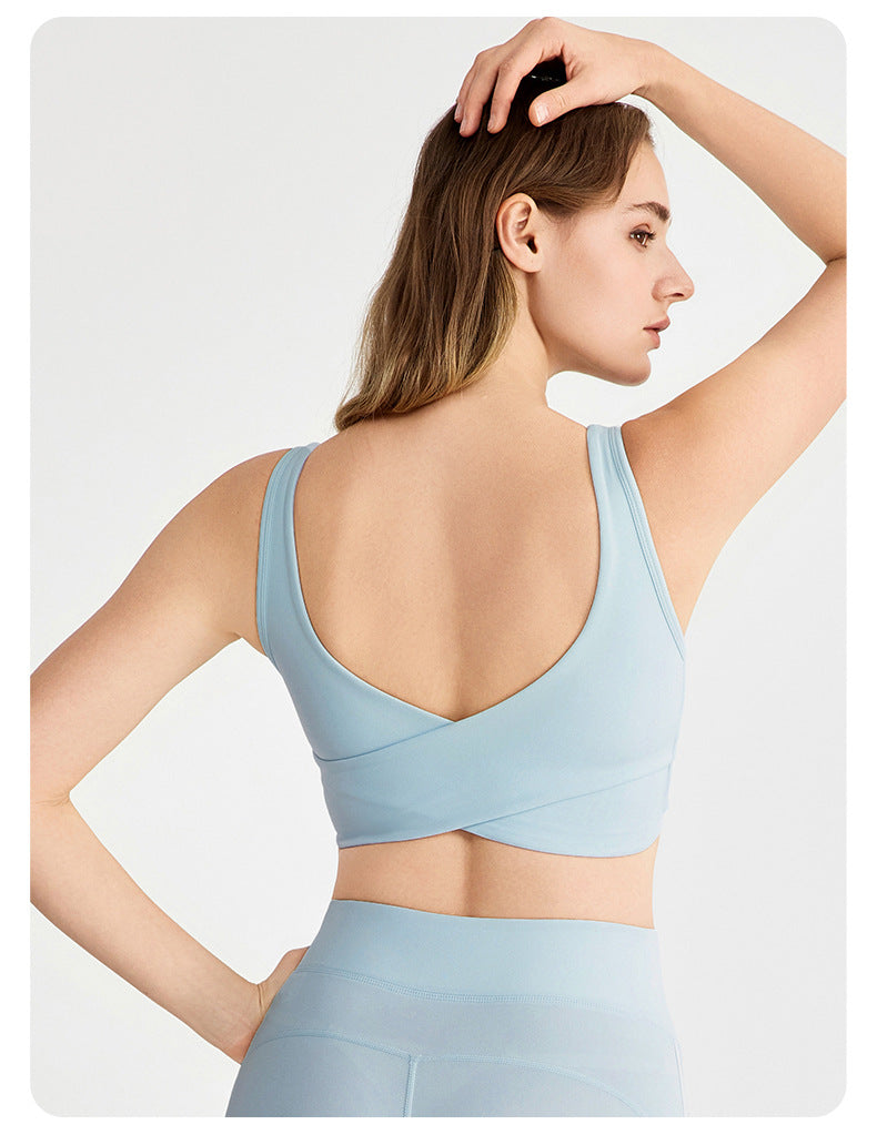 Sports Underwear Women Shockproof Nude Feel Beauty Back Yoga Vest Back Cross Breathable Pilates Workout Bra