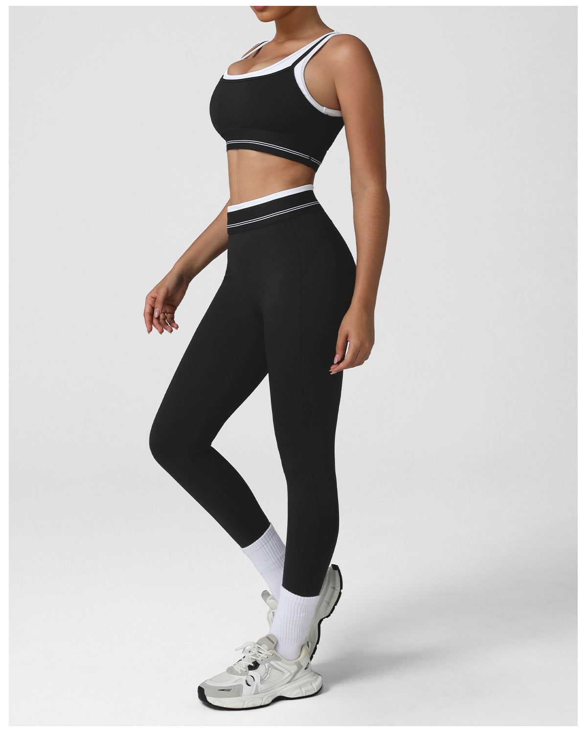 Nude Feel Contrast Color High Waist Yoga Pants Women Hip Raise Skinny Sports Ninth Pants Indoor Dance Training Workout Pants