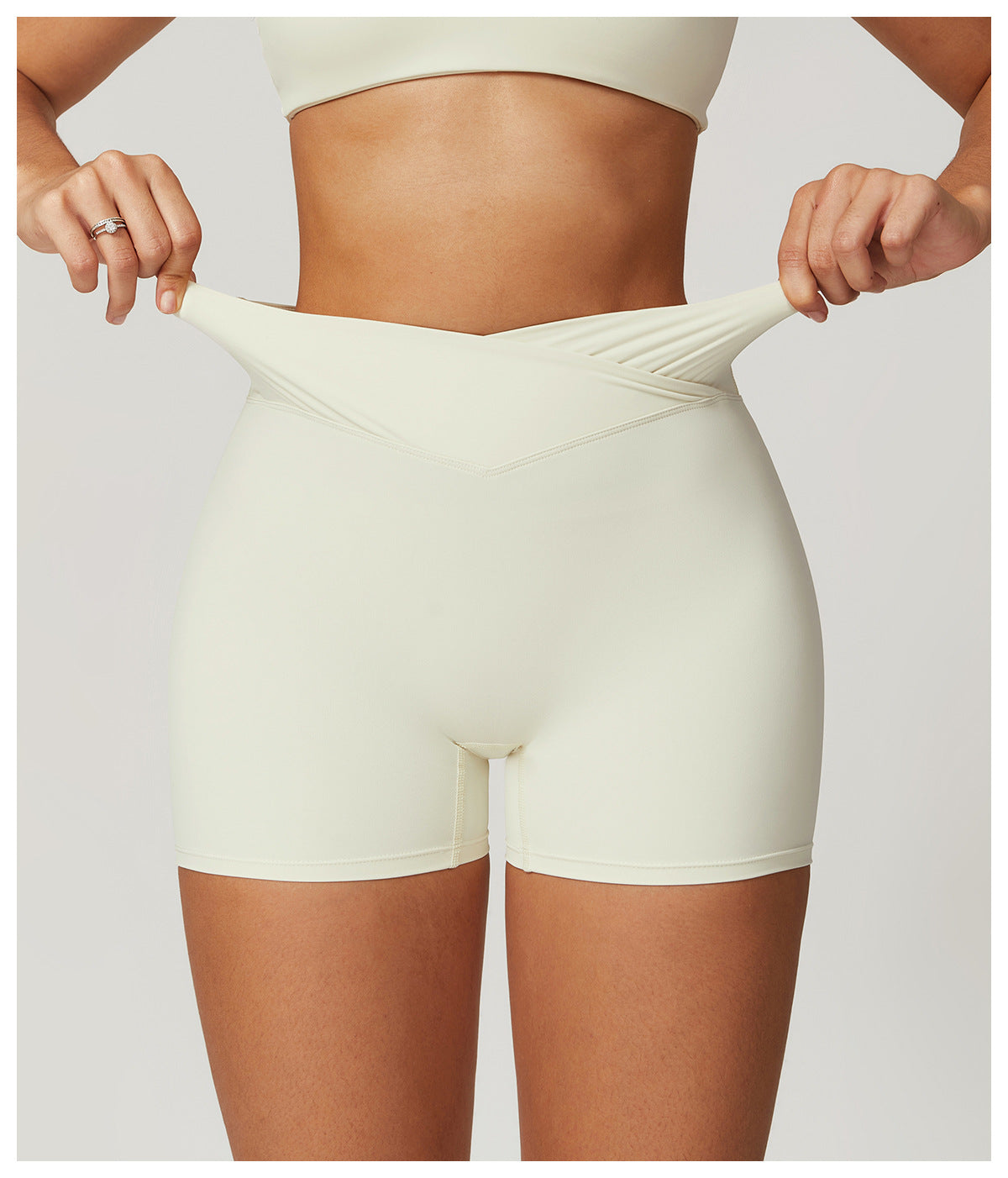 Sollinarry Sustainable Recycled Nude Feel Tight Yoga Shorts Outer Wear Running Workout Pants Cross High Waist Workout Shorts Women
