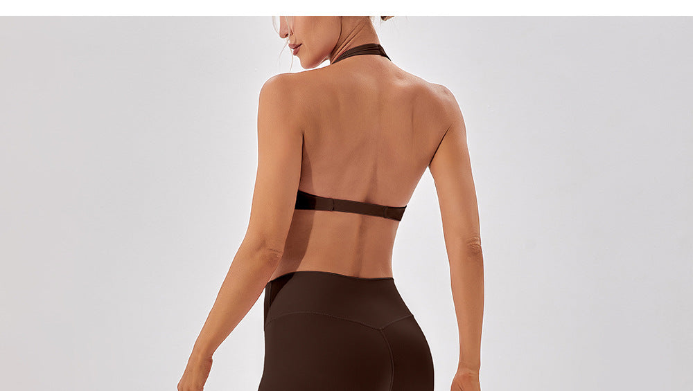 Nude Feel Breathable Halter Beauty Back Yoga Bra Tight Workout Clothes Top Running Exercise Underwear Women