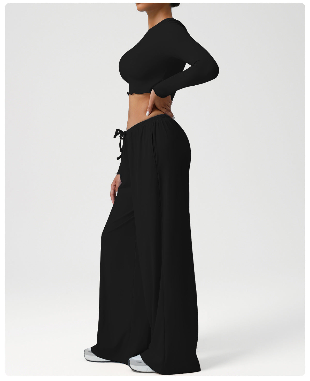 Dance Sports Loose Drooping Wide Leg Pants Yoga Clothes Slim Long Sleeve Top Fitness Two Piece Sets