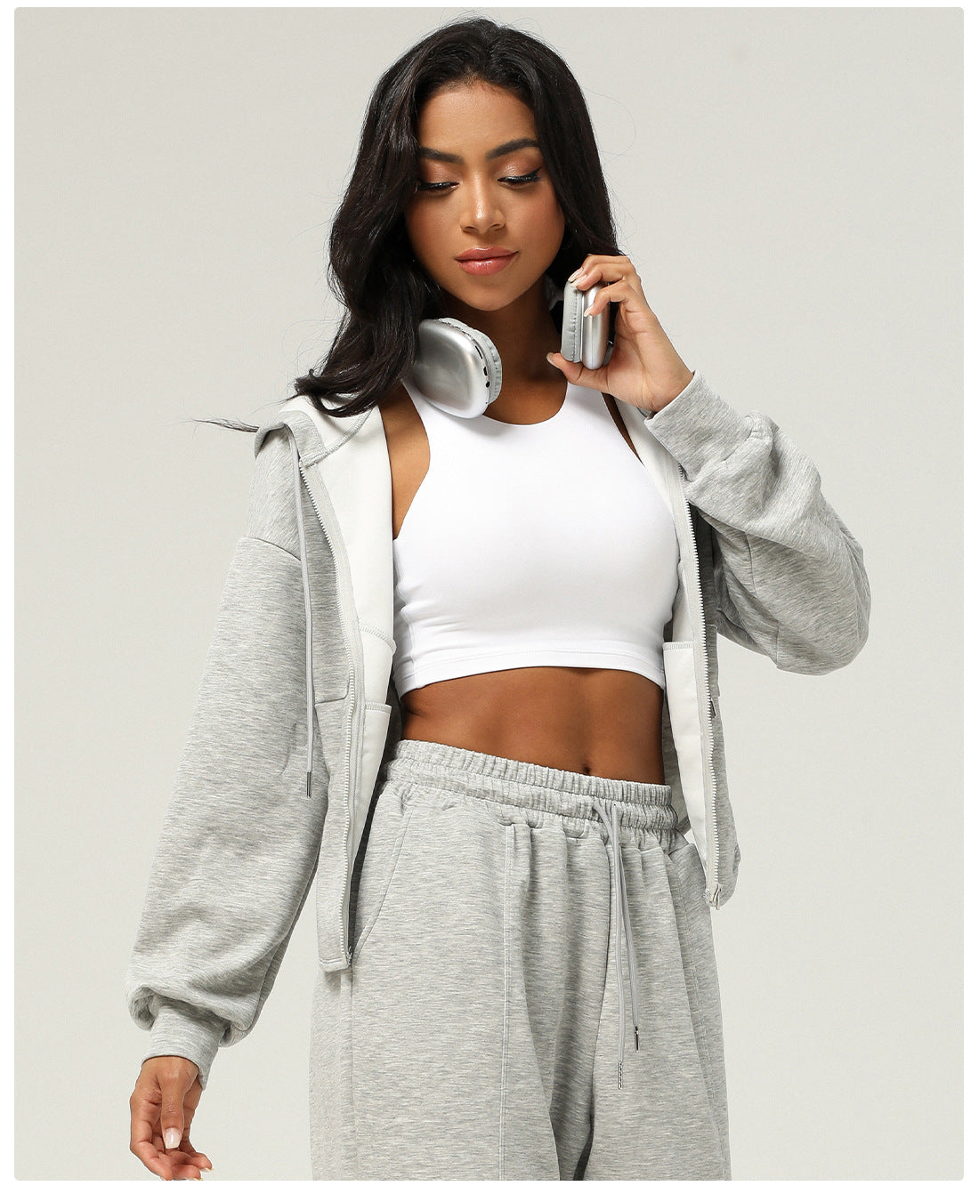 Autumn Winter Sports Zipper Coat Hooded Casual Cardigan Sweater Pocket Loose Yoga Jacket Women