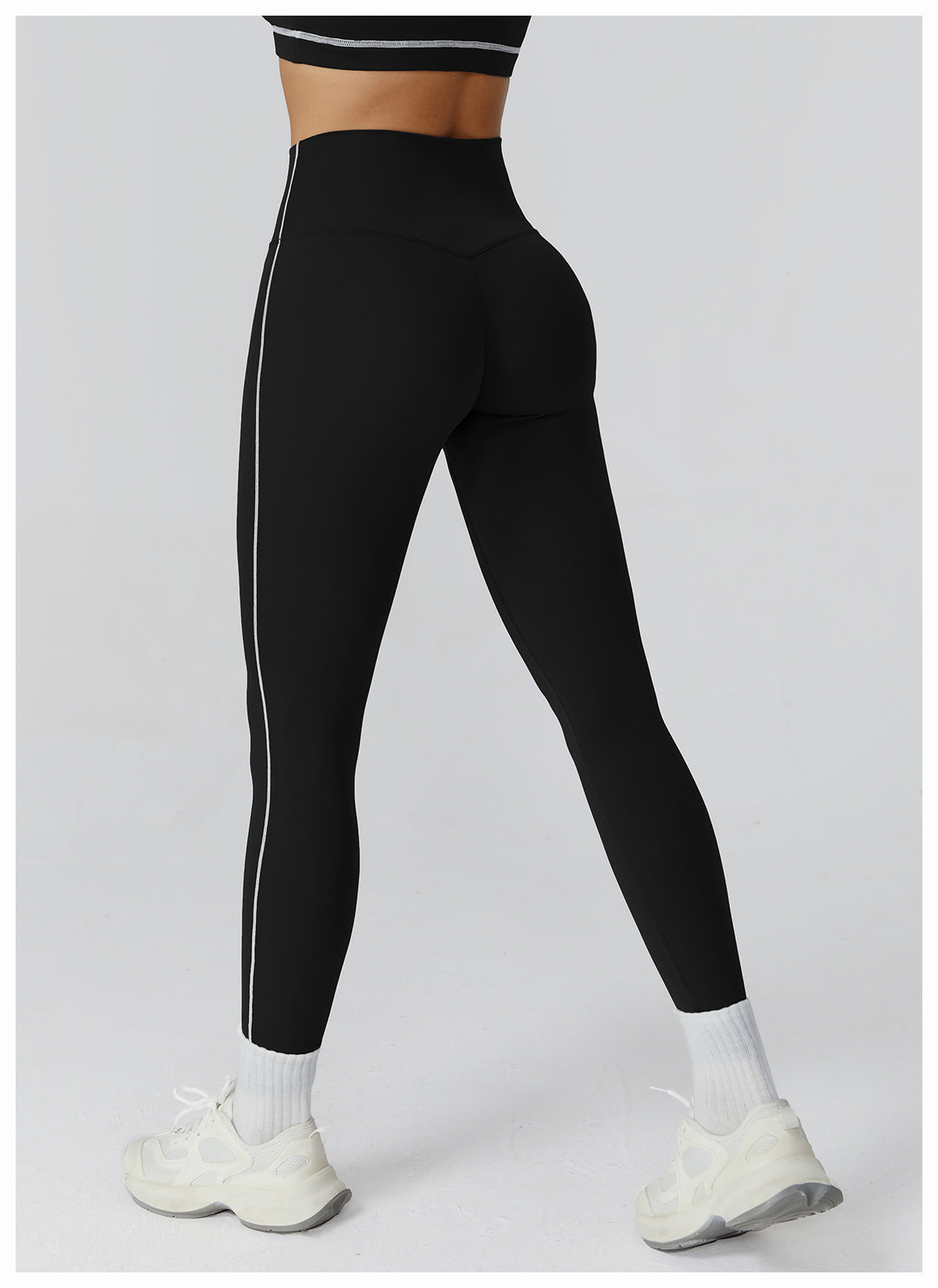 Sollinarry Contrast Color Brushed Yoga Trousers High Waist Tight Trousers Outdoor Cycling Running Exercise Workout Pants