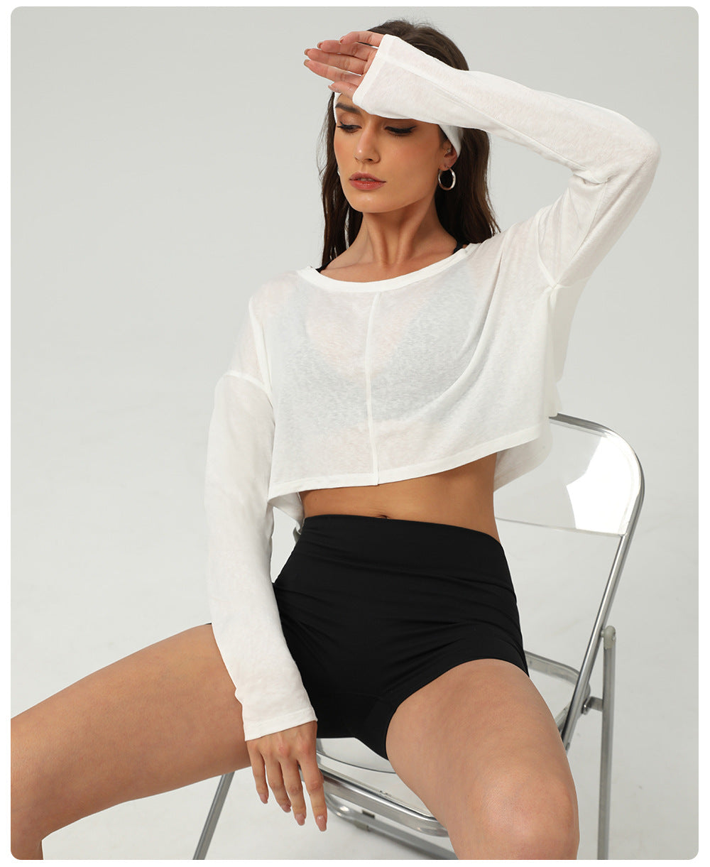 Fitness Sports Long Sleeved Top Women O neck Short Backless Outerwear Casual Long Sleeves Yoga Clothes Blouse