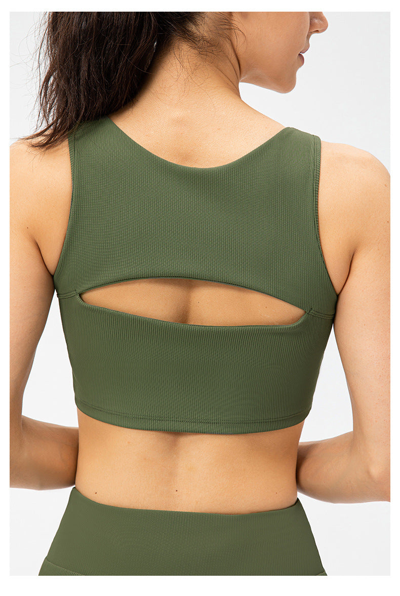 Spring Summer Women Yoga Workout Bra Hollow Out Cutout Out Sexy With Breast Pad Shockproof Running Exercise Underwear Vest