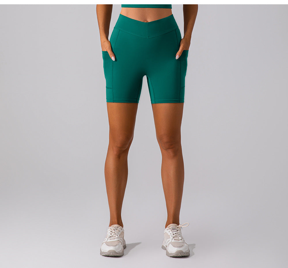 High Waist Hip Lift Fitness Shorts No Embarrassment Line Double Sided Brushed Yoga Pants Women Hip Lifting Slim Fit Sports Shorts