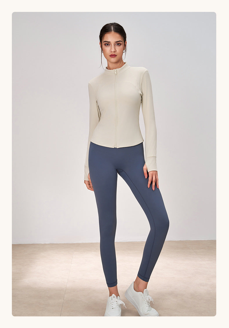 Yoga Clothes Zipper Coat Women Slim Fit Stand Up Collar Cinched Fitness Running Sports Yoga Coat Autumn
