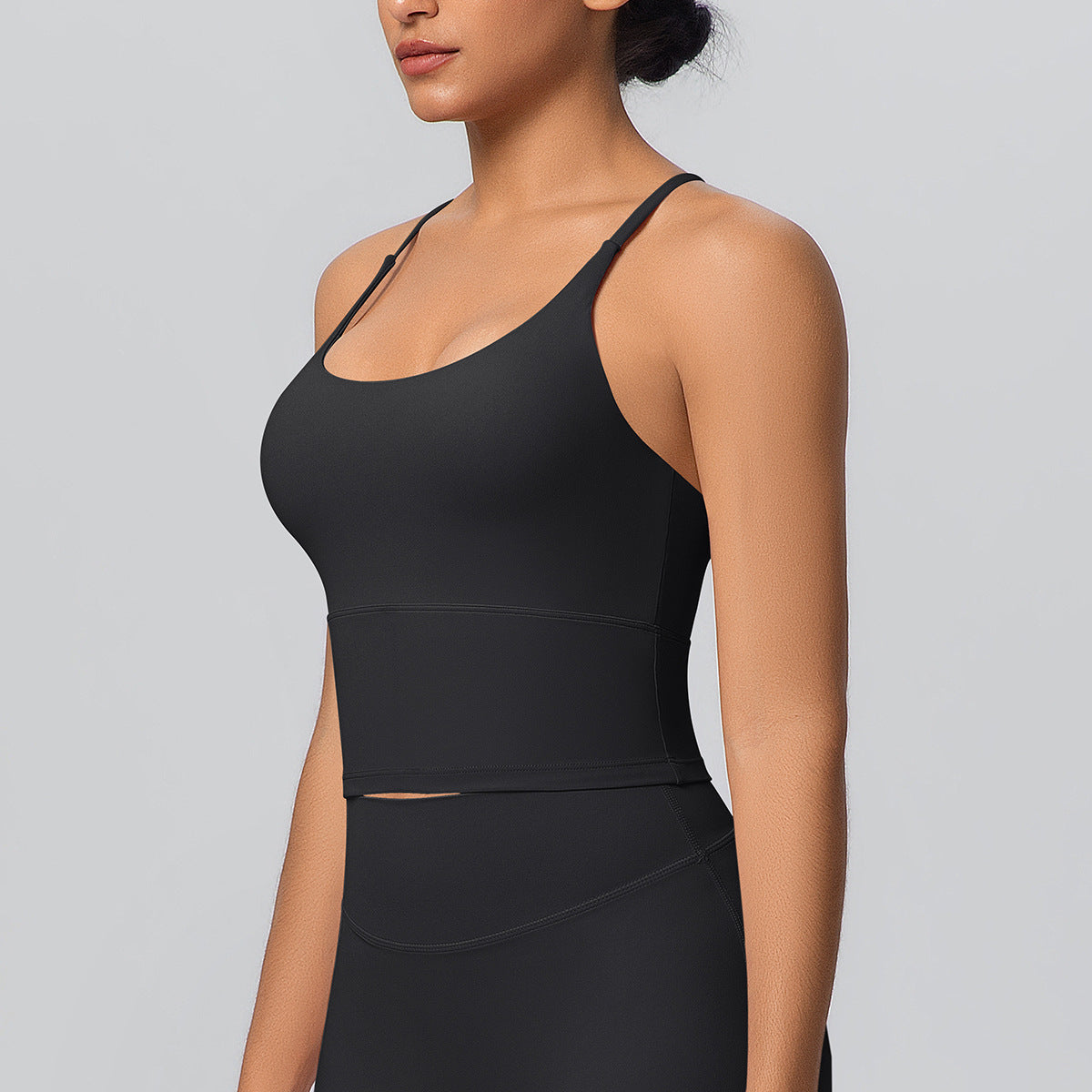 Solid Color Micro Brushed Bra Cross Sling Beautiful Back Sports Vest Casual Running Fitness Top Yoga Clothes