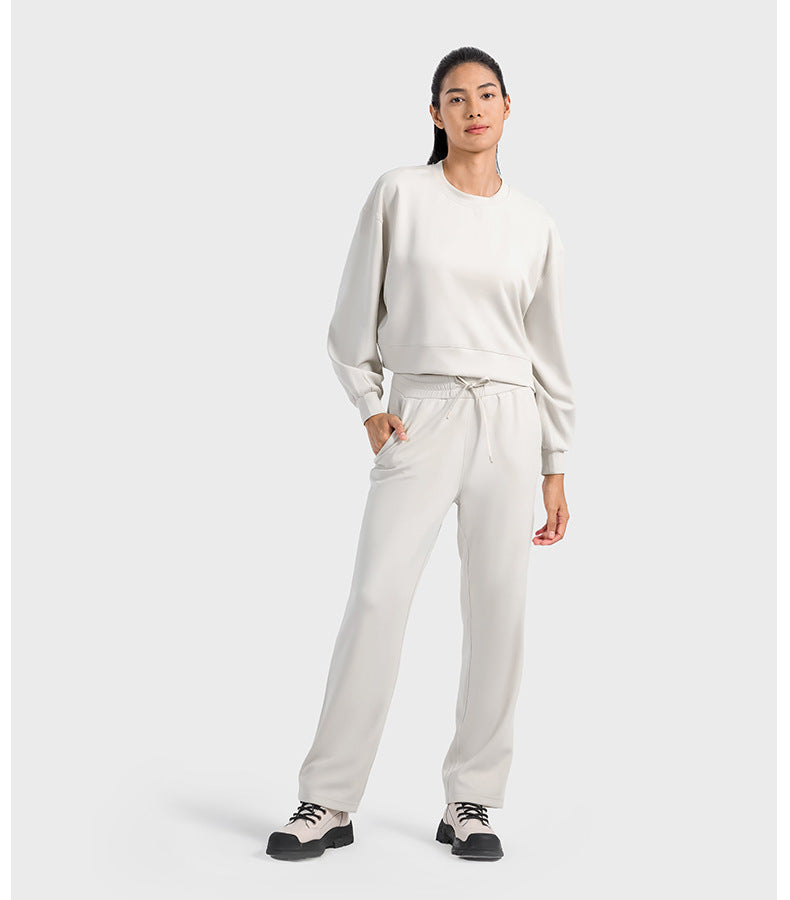 Air Layer round Neck Simple Casual All Match Yoga Long Sleeve Loose Skin Friendly Quick Drying Draping Sports Sweater for Women