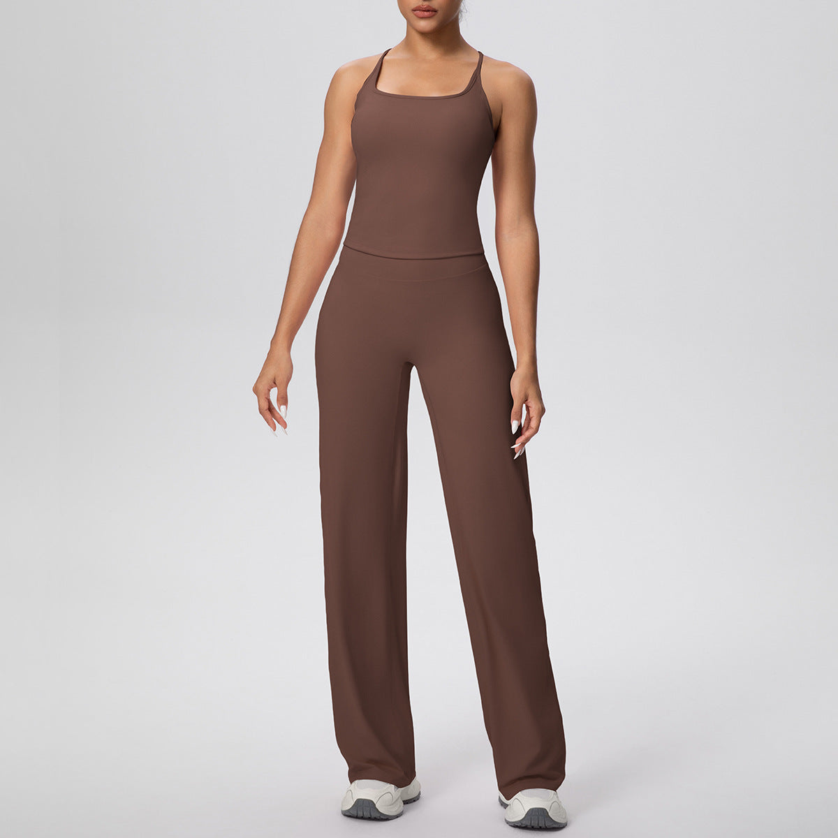 Micro Brushed Solid Color H Shaped Beauty Back Sports Vest Yoga Pants Baggy Straight Trousers Fitness Yoga Wear Suit