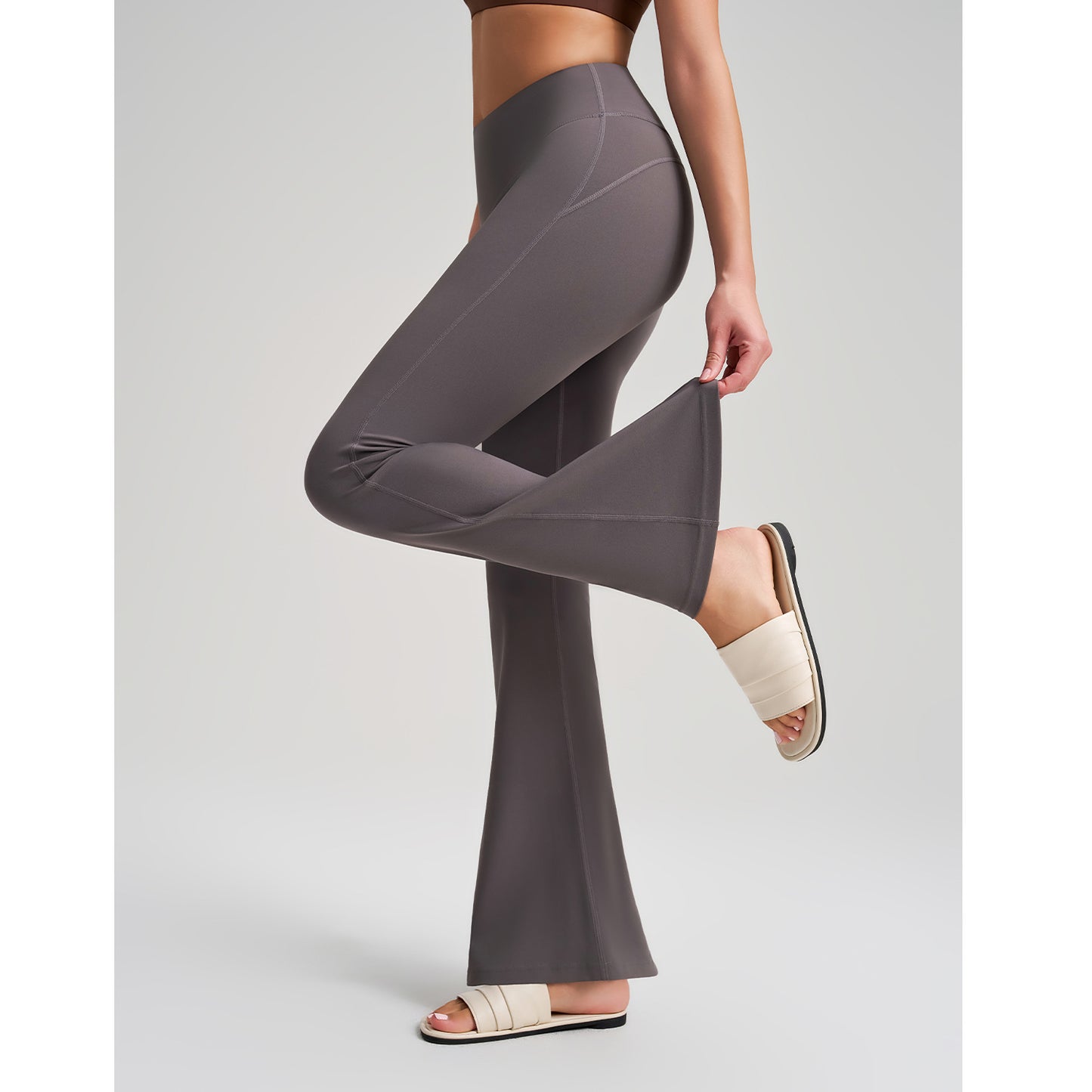 Fleece Lined Thick High Waist Wide Leg Yoga Pants Micro Pull Hip Lifting Fitness Leggings Quick Drying Antibacterial Bootcut Pants