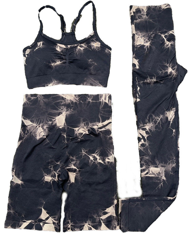 Seamless Knitted Tie Dyed Yoga Clothes Fitness Suit Sports High Waist Elastic Pants Women